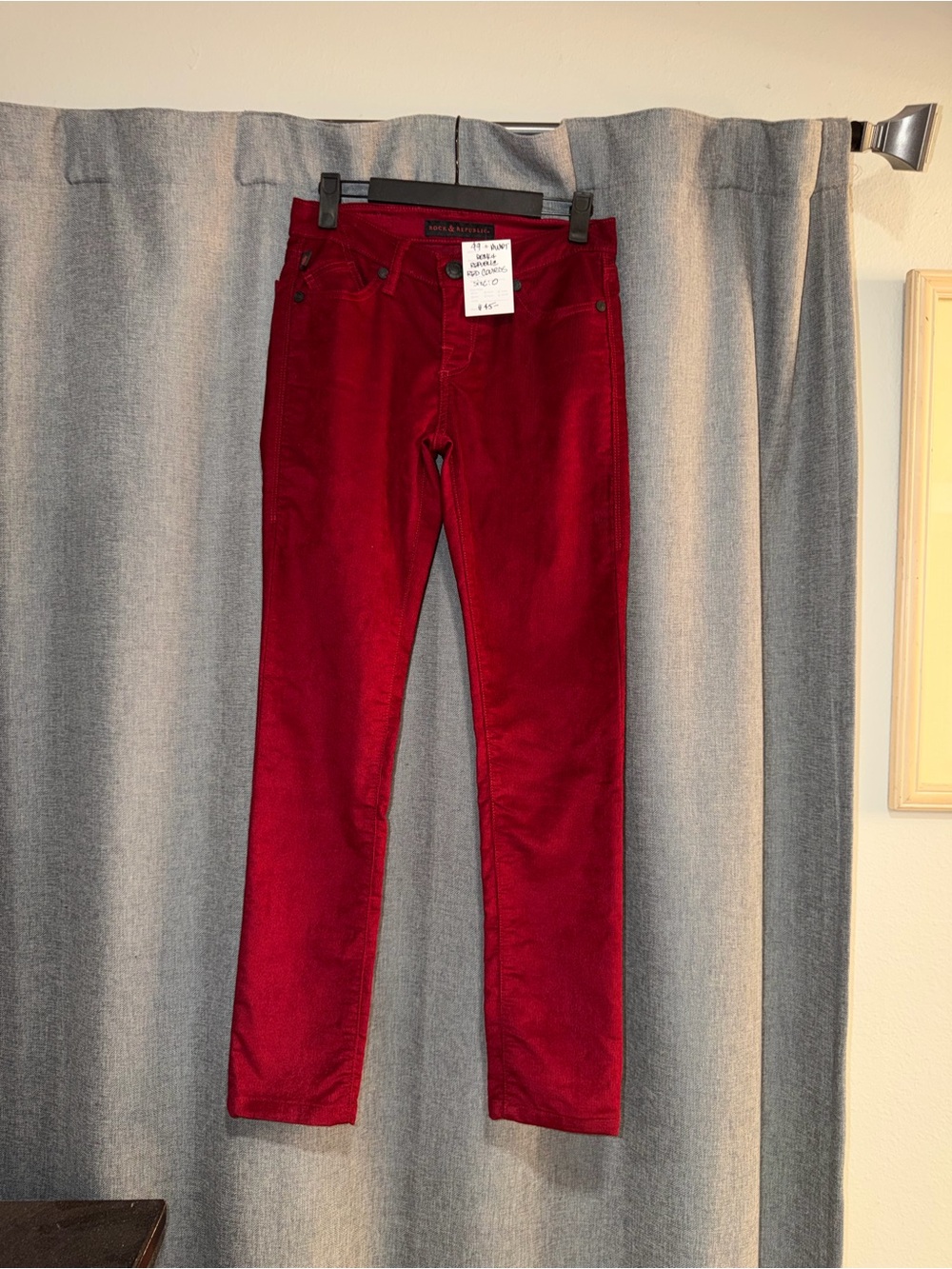 Rock & Republic Red Corduroy Skinny Pants Size 0 New
